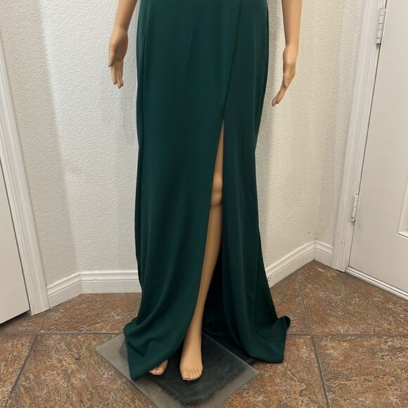 Windsor Hunter Green Formal Dress Gown Large Off Shoulder Sleeveless Slit Maxi - Picture 6 of 14
